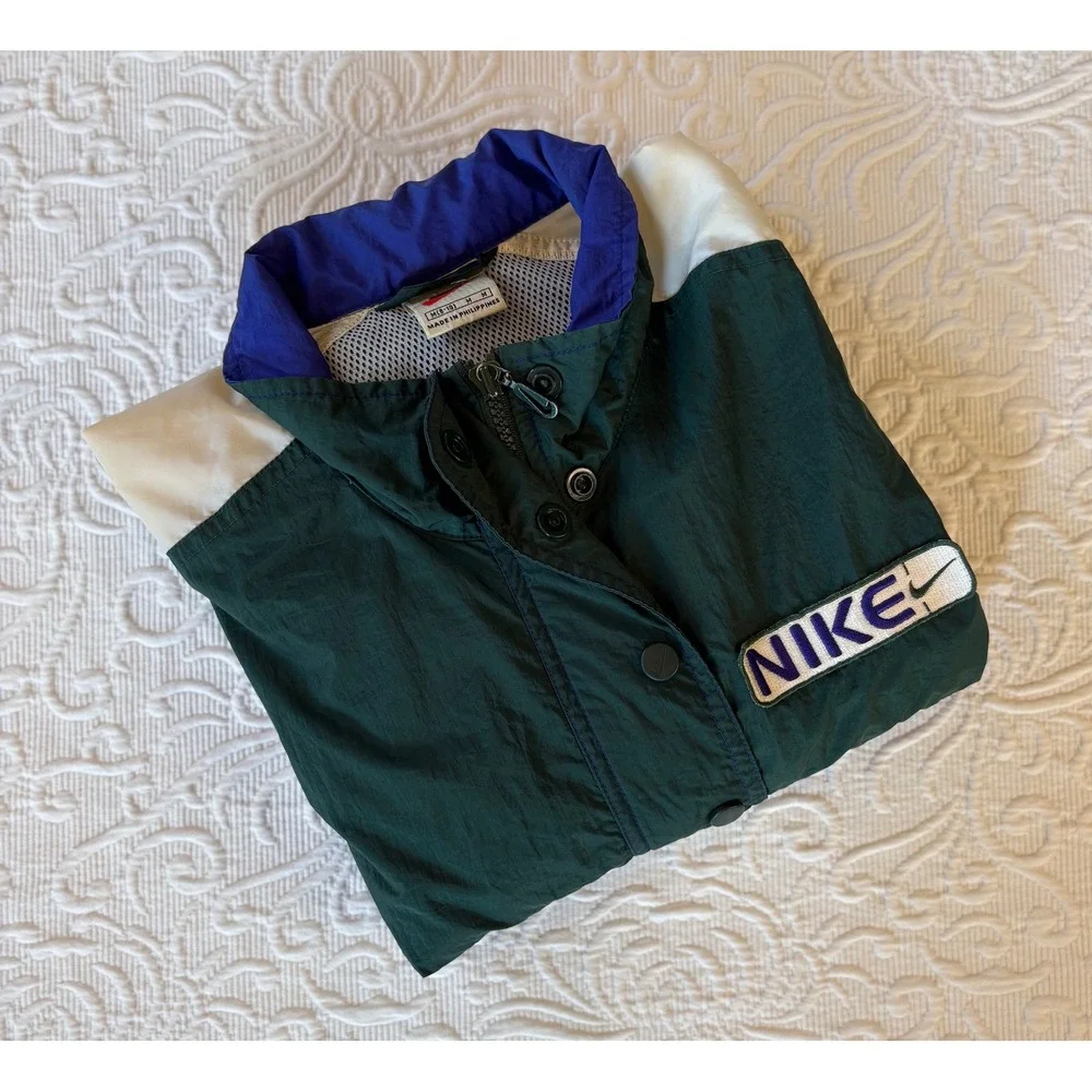 Vintage 90s Nike White Tag Colorblock Swoosh Windbreaker Track Jacket Medium